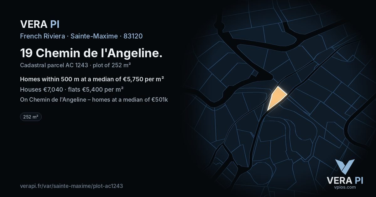 19 Chemin de l'Angeline, Sainte-Maxime at night – the plot lit, the parcels around coloured by the prices near them