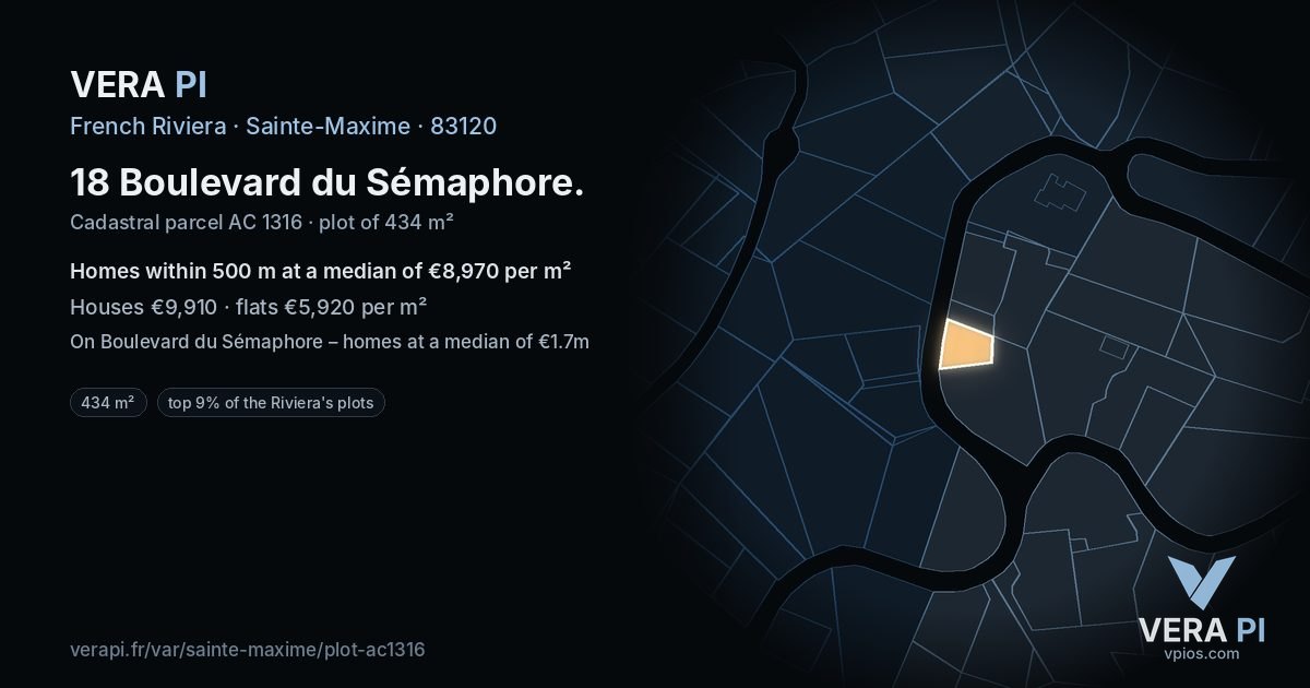 18 Boulevard du Sémaphore, Sainte-Maxime at night – the plot lit, the parcels around coloured by the prices near them