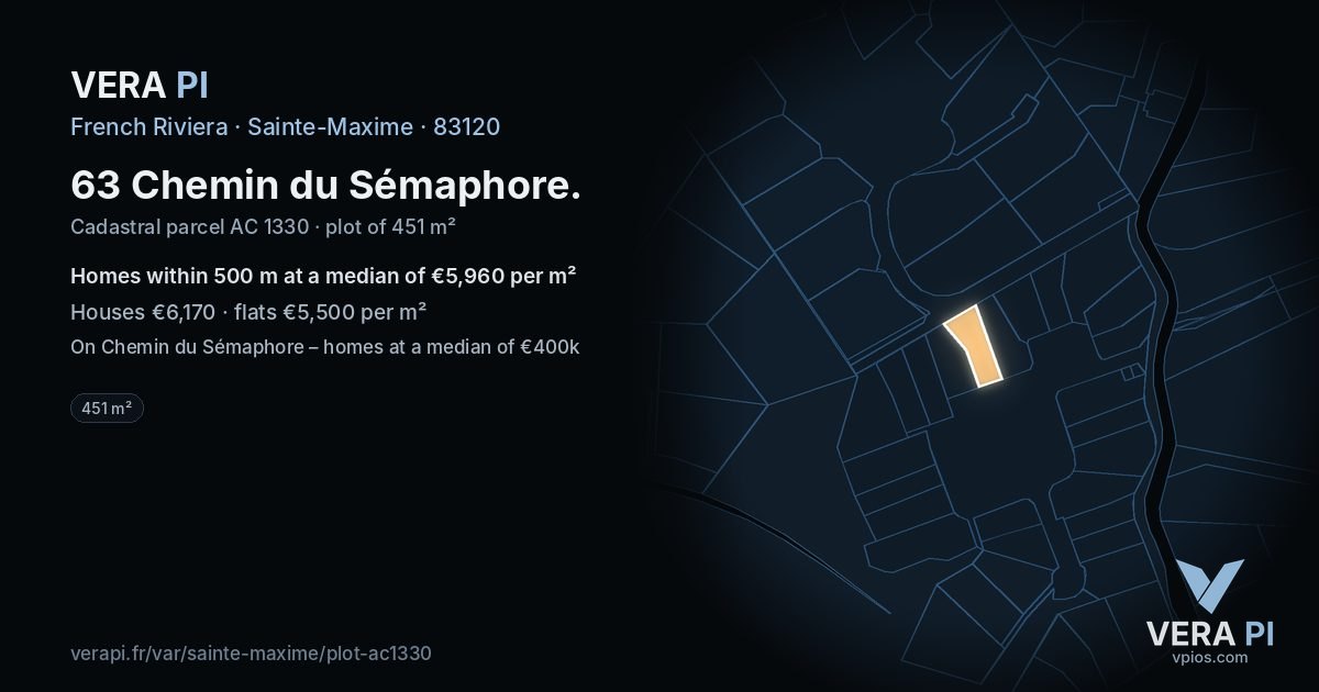 63 Chemin du Sémaphore, Sainte-Maxime at night – the plot lit, the parcels around coloured by the prices near them