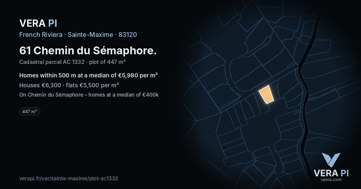 61 Chemin du Sémaphore, Sainte-Maxime at night – the plot lit, the parcels around coloured by the prices near them
