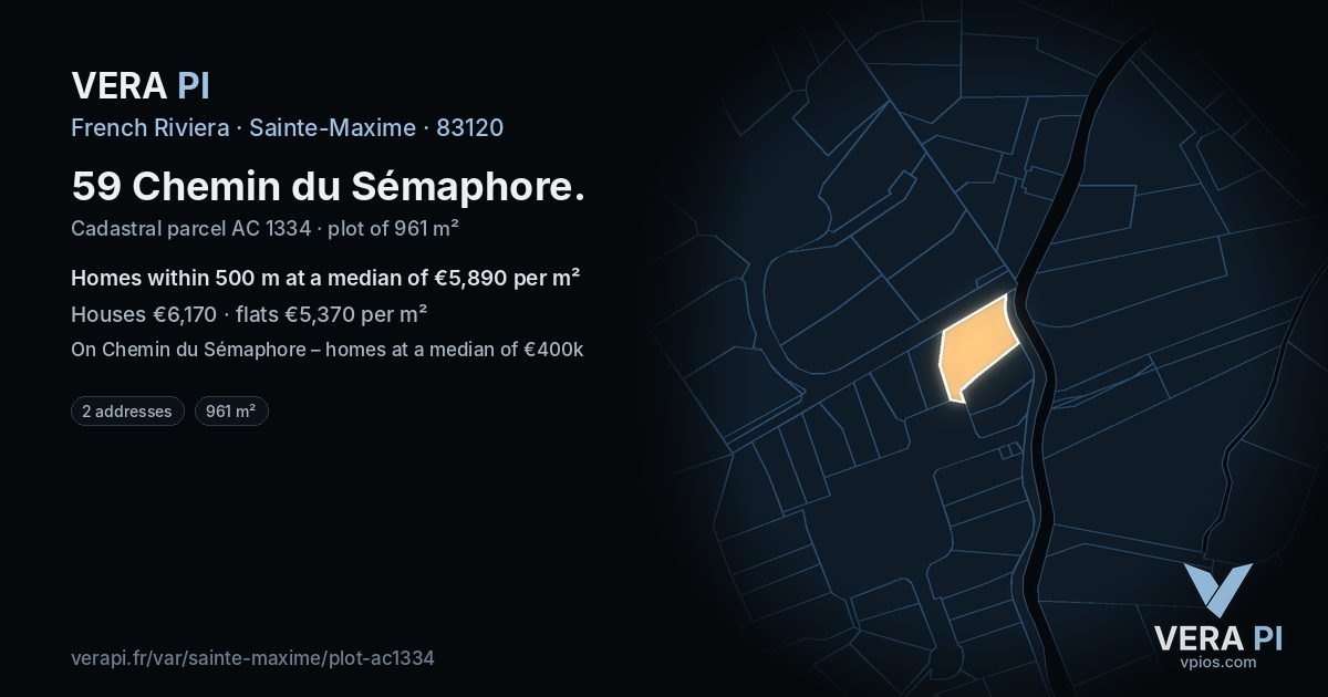 59 Chemin du Sémaphore, Sainte-Maxime at night – the plot lit, the parcels around coloured by the prices near them