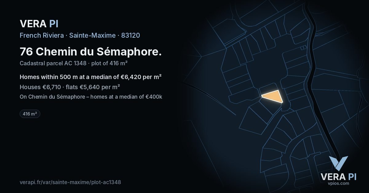 76 Chemin du Sémaphore, Sainte-Maxime at night – the plot lit, the parcels around coloured by the prices near them