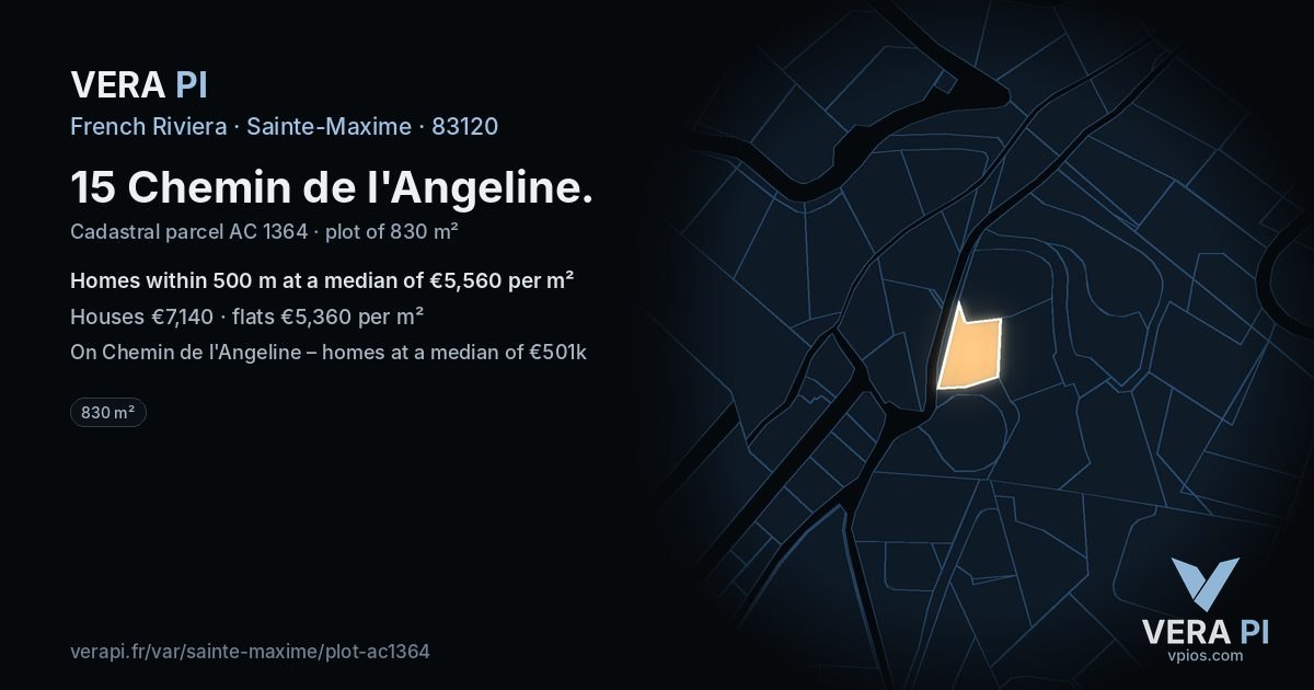 15 Chemin de l'Angeline, Sainte-Maxime at night – the plot lit, the parcels around coloured by the prices near them