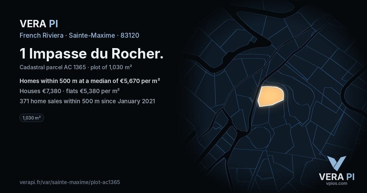 1 Impasse du Rocher, Sainte-Maxime at night – the plot lit, the parcels around coloured by the prices near them