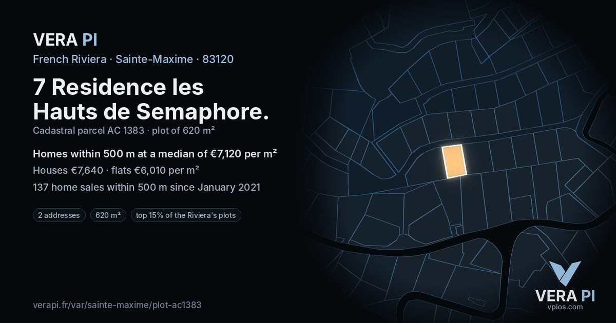 7 Residence les Hauts de Semaphore, Sainte-Maxime at night – the plot lit, the parcels around coloured by the prices near them