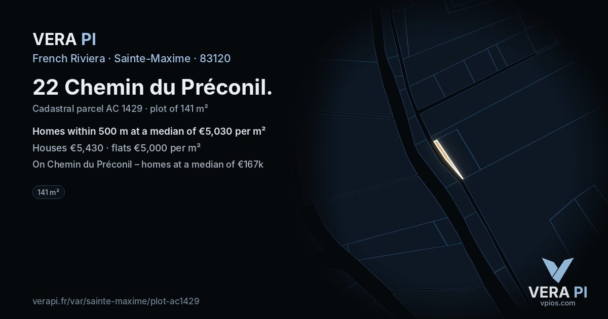 22 Chemin du Préconil, Sainte-Maxime at night – the plot lit, the parcels around coloured by the prices near them