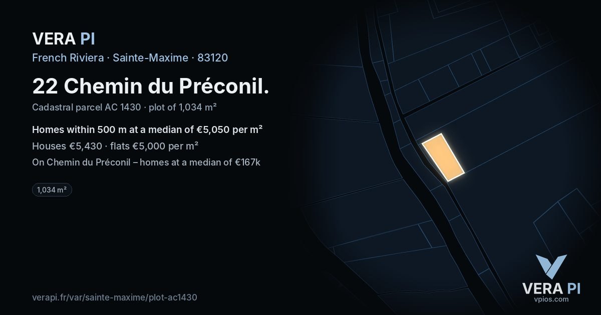 22 Chemin du Préconil, Sainte-Maxime at night – the plot lit, the parcels around coloured by the prices near them