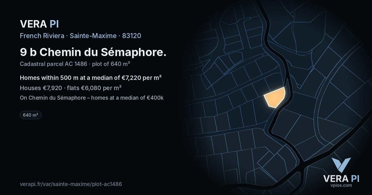 9 b Chemin du Sémaphore, Sainte-Maxime at night – the plot lit, the parcels around coloured by the prices near them