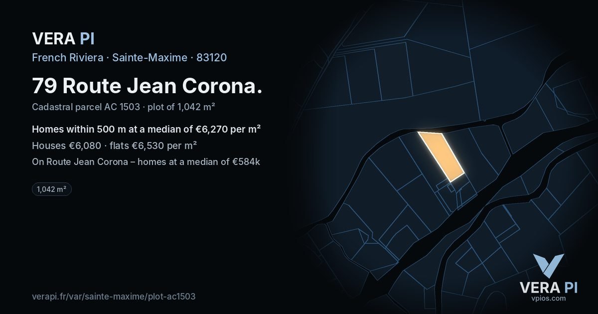 79 Route Jean Corona, Sainte-Maxime at night – the plot lit, the parcels around coloured by the prices near them