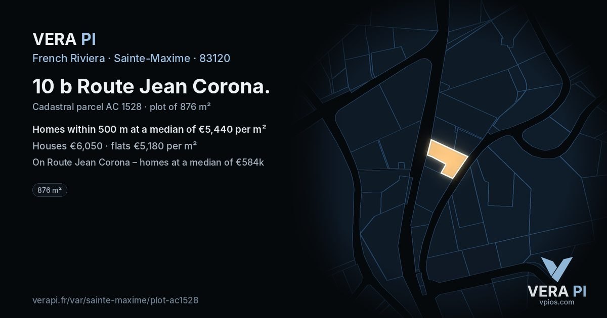 10 b Route Jean Corona, Sainte-Maxime at night – the plot lit, the parcels around coloured by the prices near them