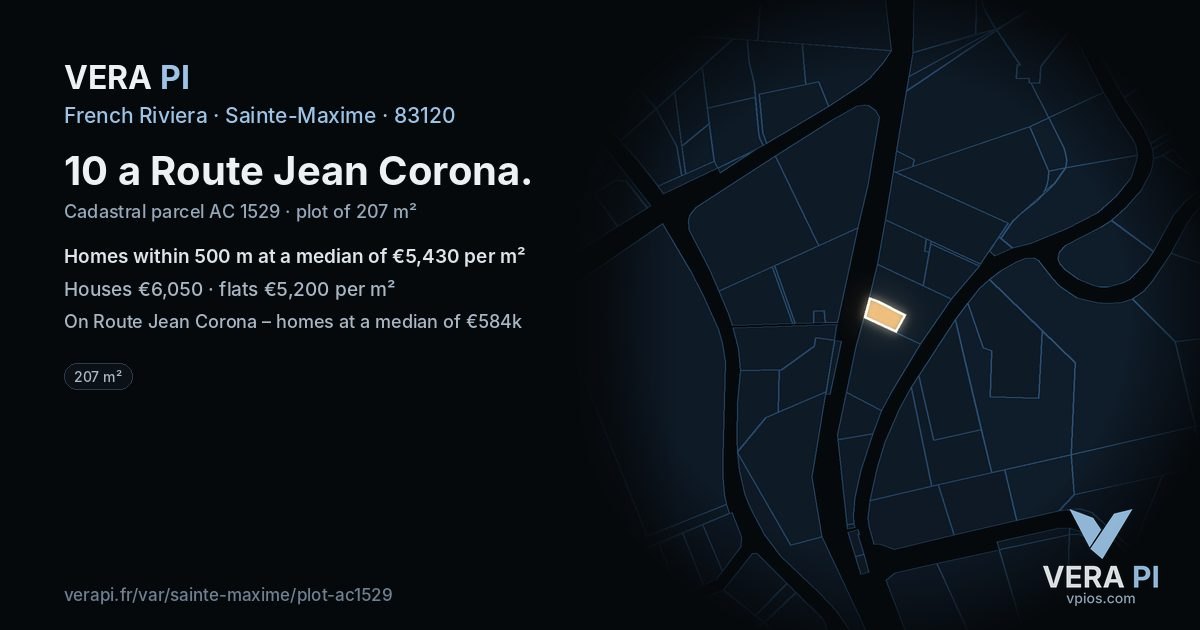 10 a Route Jean Corona, Sainte-Maxime at night – the plot lit, the parcels around coloured by the prices near them