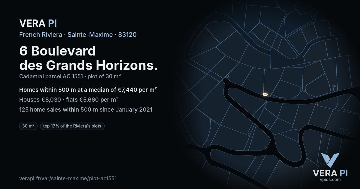 6 Boulevard des Grands Horizons, Sainte-Maxime at night – the plot lit, the parcels around coloured by the prices near them