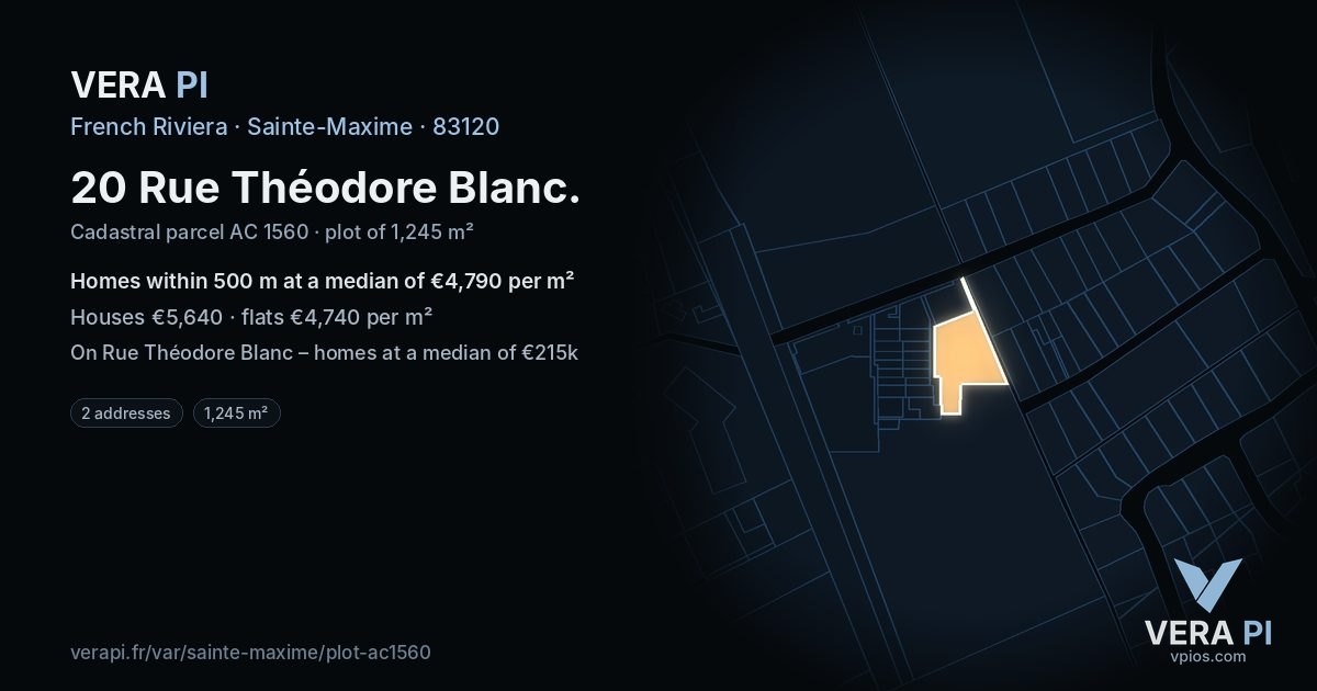 20 Rue Théodore Blanc, Sainte-Maxime at night – the plot lit, the parcels around coloured by the prices near them