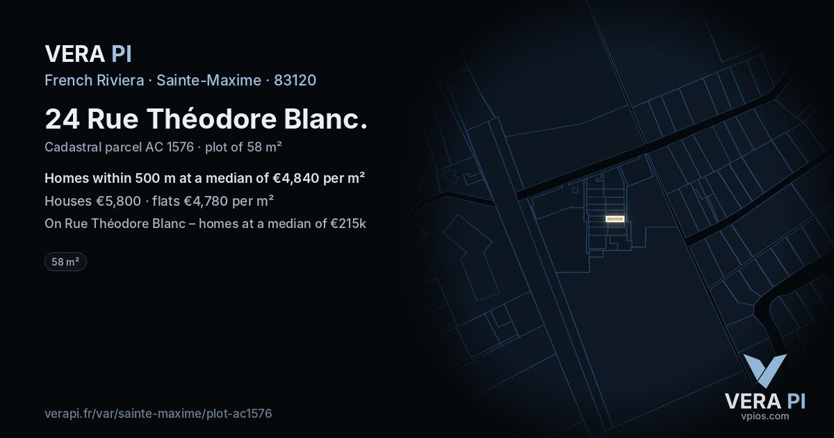 24 Rue Théodore Blanc, Sainte-Maxime at night – the plot lit, the parcels around coloured by the prices near them