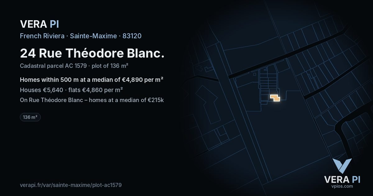 24 Rue Théodore Blanc, Sainte-Maxime at night – the plot lit, the parcels around coloured by the prices near them