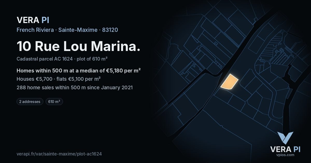 10 Rue Lou Marina, Sainte-Maxime at night – the plot lit, the parcels around coloured by the prices near them