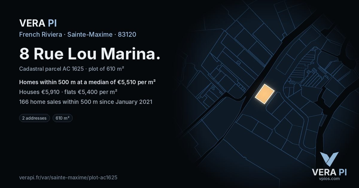 8 Rue Lou Marina, Sainte-Maxime at night – the plot lit, the parcels around coloured by the prices near them