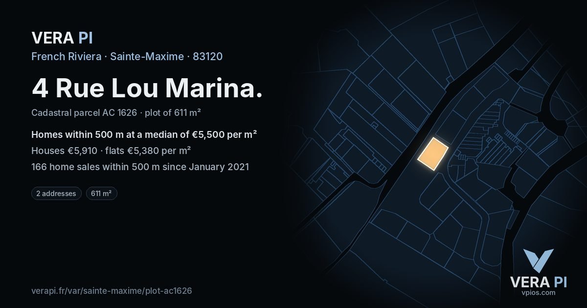 4 Rue Lou Marina, Sainte-Maxime at night – the plot lit, the parcels around coloured by the prices near them