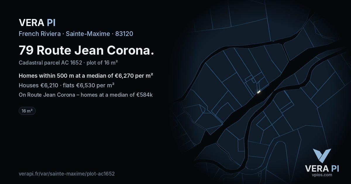 79 Route Jean Corona, Sainte-Maxime at night – the plot lit, the parcels around coloured by the prices near them