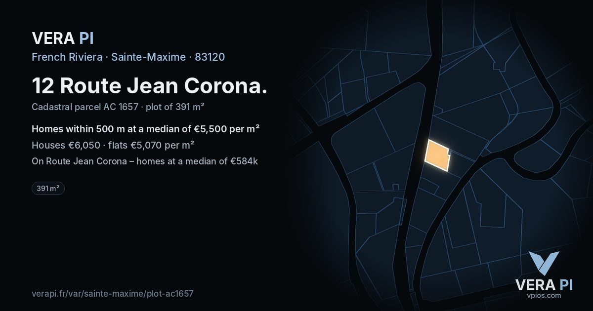 12 Route Jean Corona, Sainte-Maxime at night – the plot lit, the parcels around coloured by the prices near them