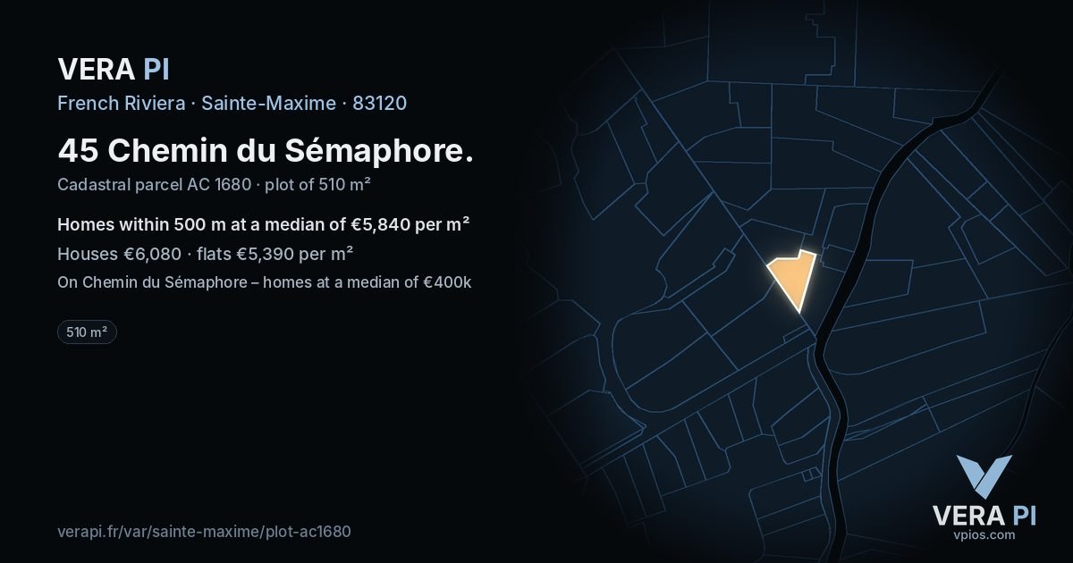 45 Chemin du Sémaphore, Sainte-Maxime at night – the plot lit, the parcels around coloured by the prices near them