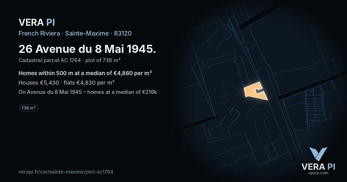 26 Avenue du 8 Mai 1945, Sainte-Maxime at night – the plot lit, the parcels around coloured by the prices near them