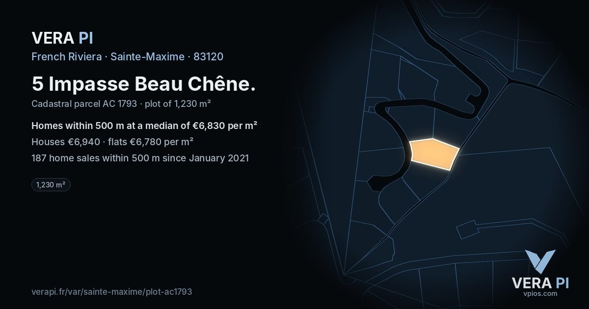 5 Impasse Beau Chêne, Sainte-Maxime at night – the plot lit, the parcels around coloured by the prices near them