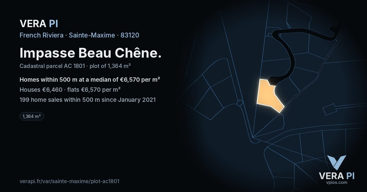 Impasse Beau Chêne, Sainte-Maxime at night – the plot lit, the parcels around coloured by the prices near them