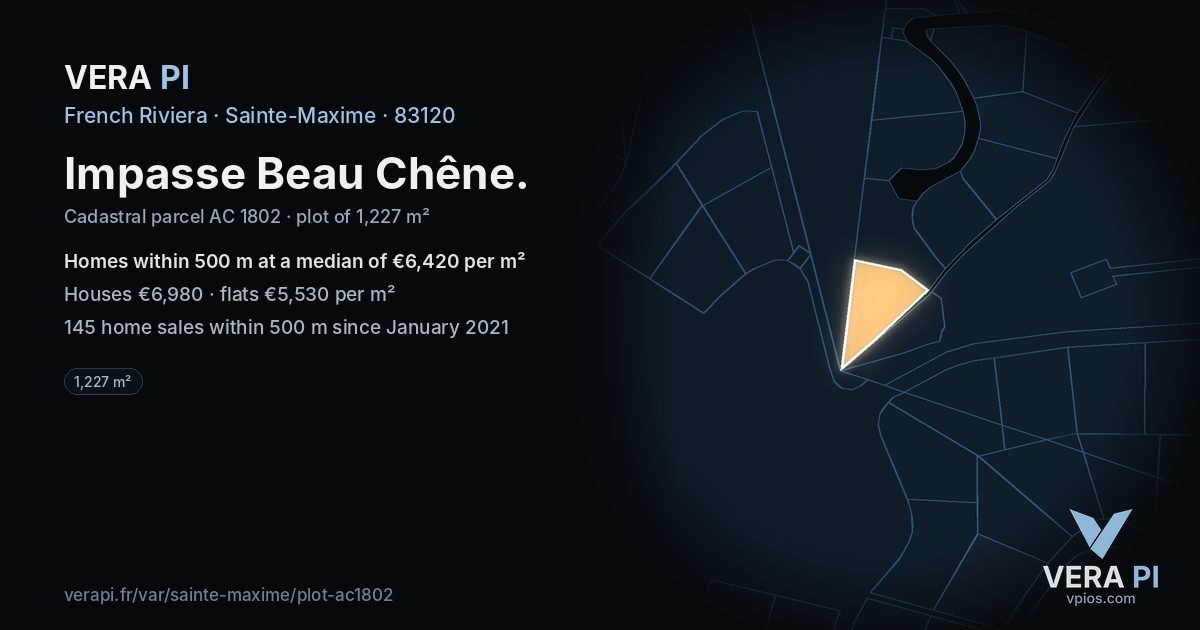 Impasse Beau Chêne, Sainte-Maxime at night – the plot lit, the parcels around coloured by the prices near them