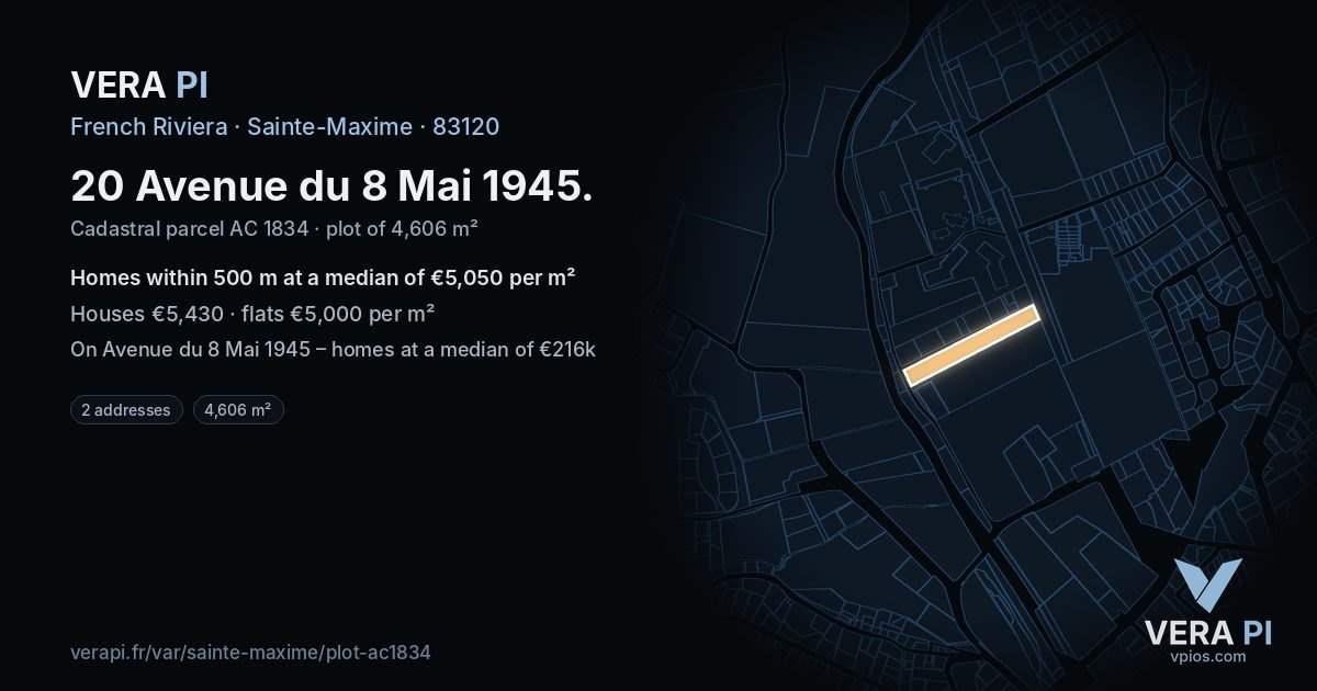 20 Avenue du 8 Mai 1945, Sainte-Maxime at night – the plot lit, the parcels around coloured by the prices near them