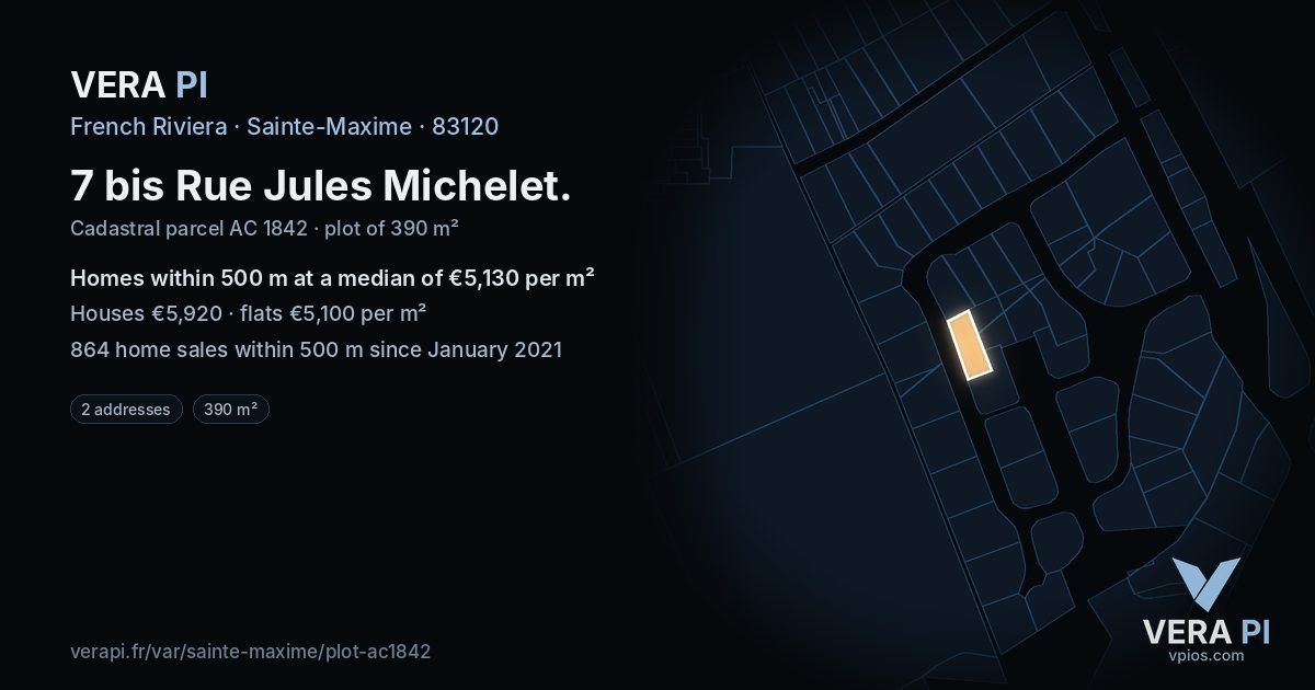 7 bis Rue Jules Michelet, Sainte-Maxime at night – the plot lit, the parcels around coloured by the prices near them