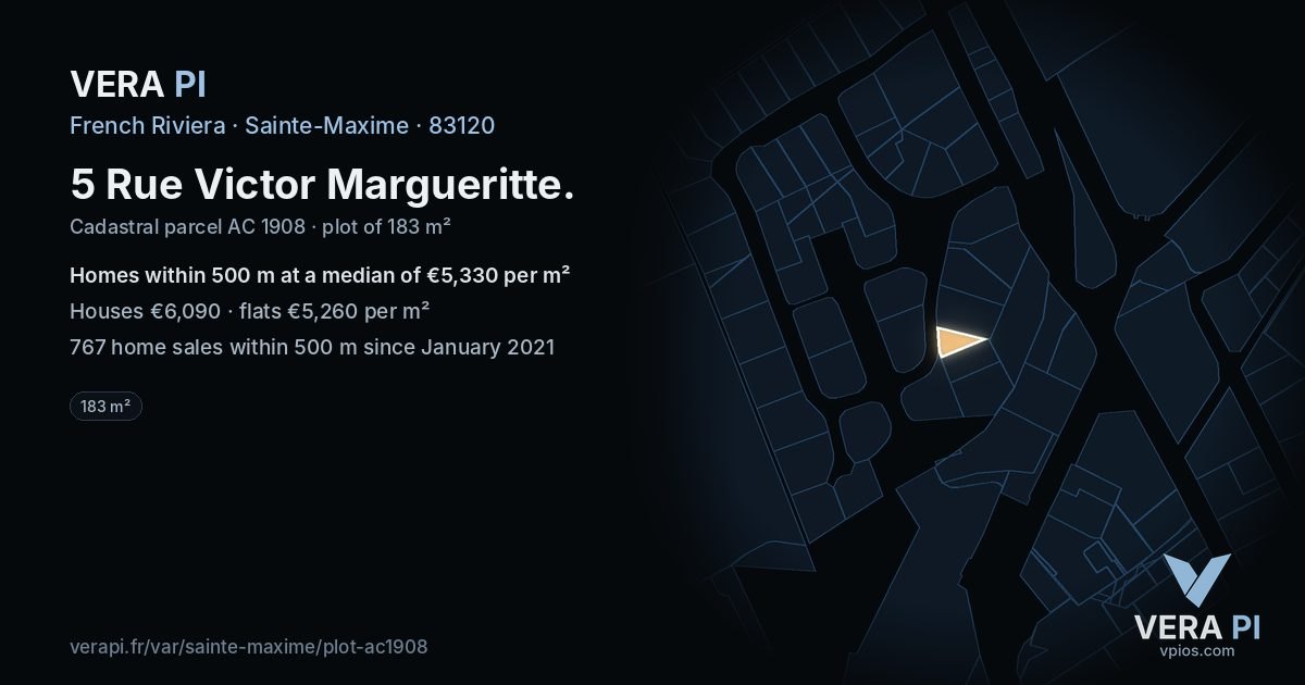 5 Rue Victor Margueritte, Sainte-Maxime at night – the plot lit, the parcels around coloured by the prices near them