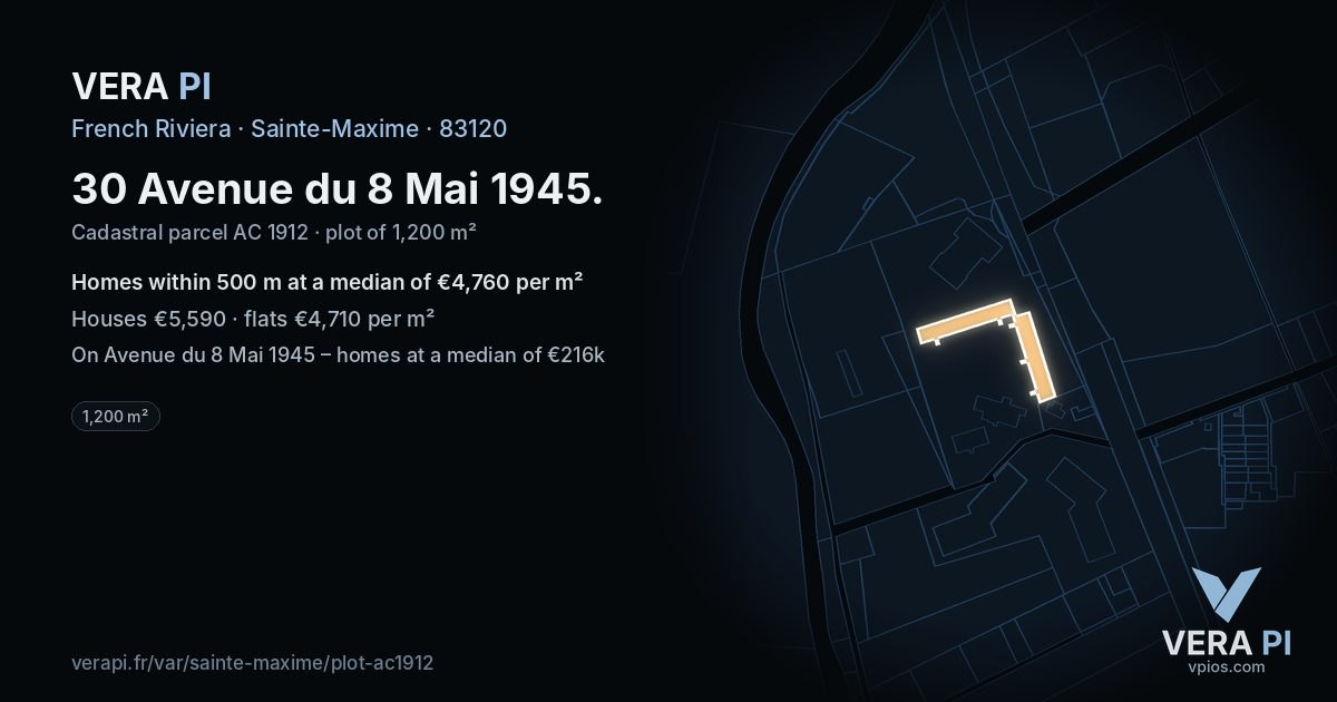 30 Avenue du 8 Mai 1945, Sainte-Maxime at night – the plot lit, the parcels around coloured by the prices near them