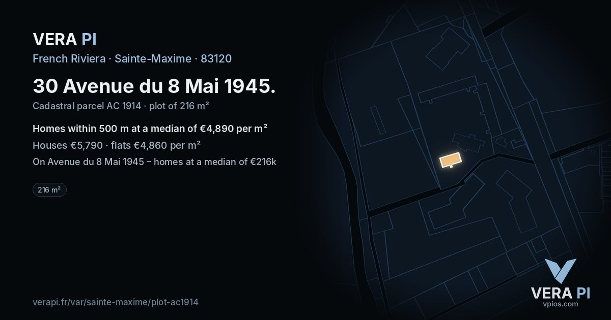 30 Avenue du 8 Mai 1945, Sainte-Maxime at night – the plot lit, the parcels around coloured by the prices near them