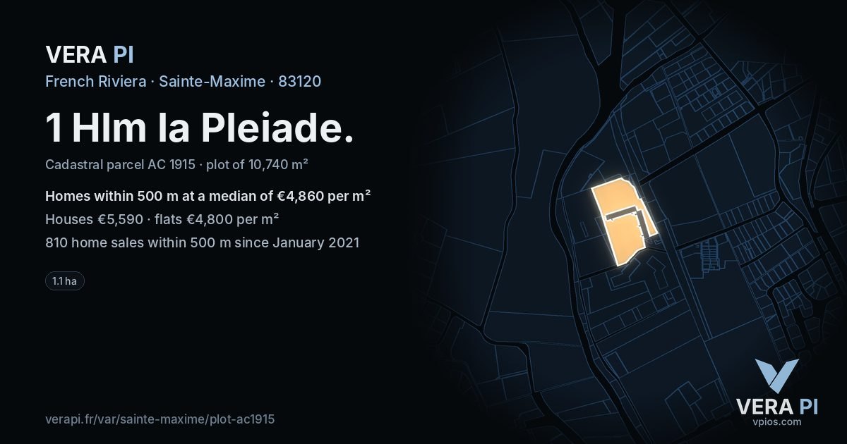 1 Hlm la Pleiade, Sainte-Maxime at night – the plot lit, the parcels around coloured by the prices near them