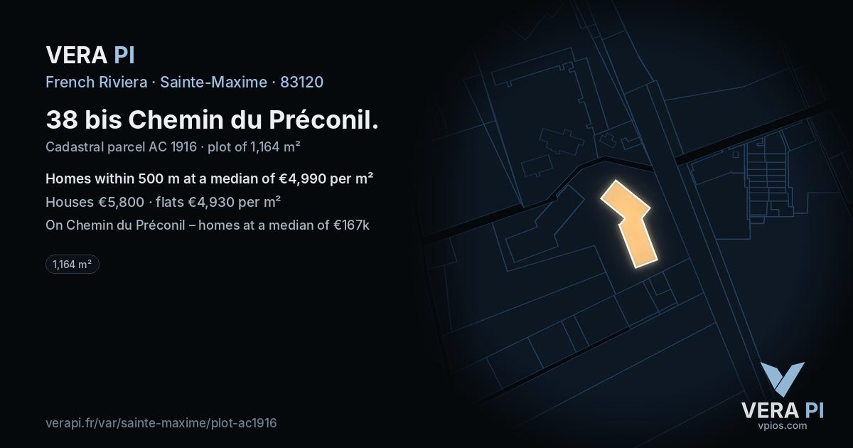 38 bis Chemin du Préconil, Sainte-Maxime at night – the plot lit, the parcels around coloured by the prices near them