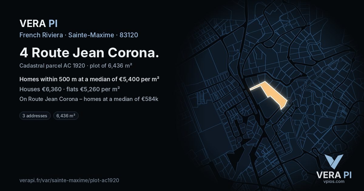 4 Route Jean Corona, Sainte-Maxime at night – the plot lit, the parcels around coloured by the prices near them