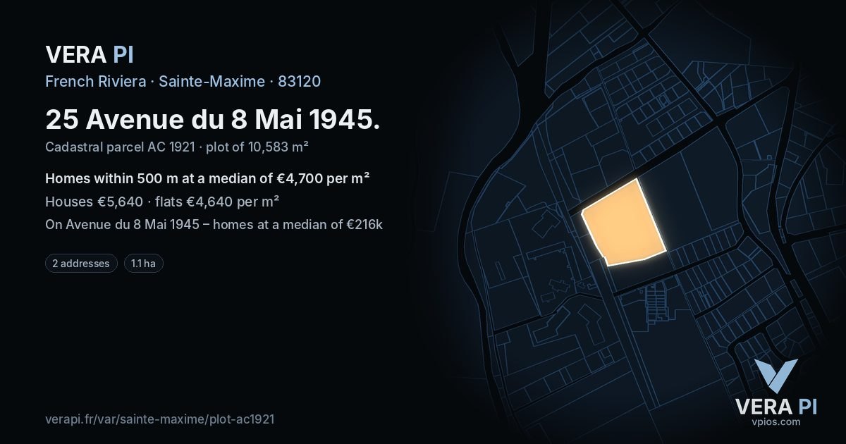 25 Avenue du 8 Mai 1945, Sainte-Maxime at night – the plot lit, the parcels around coloured by the prices near them