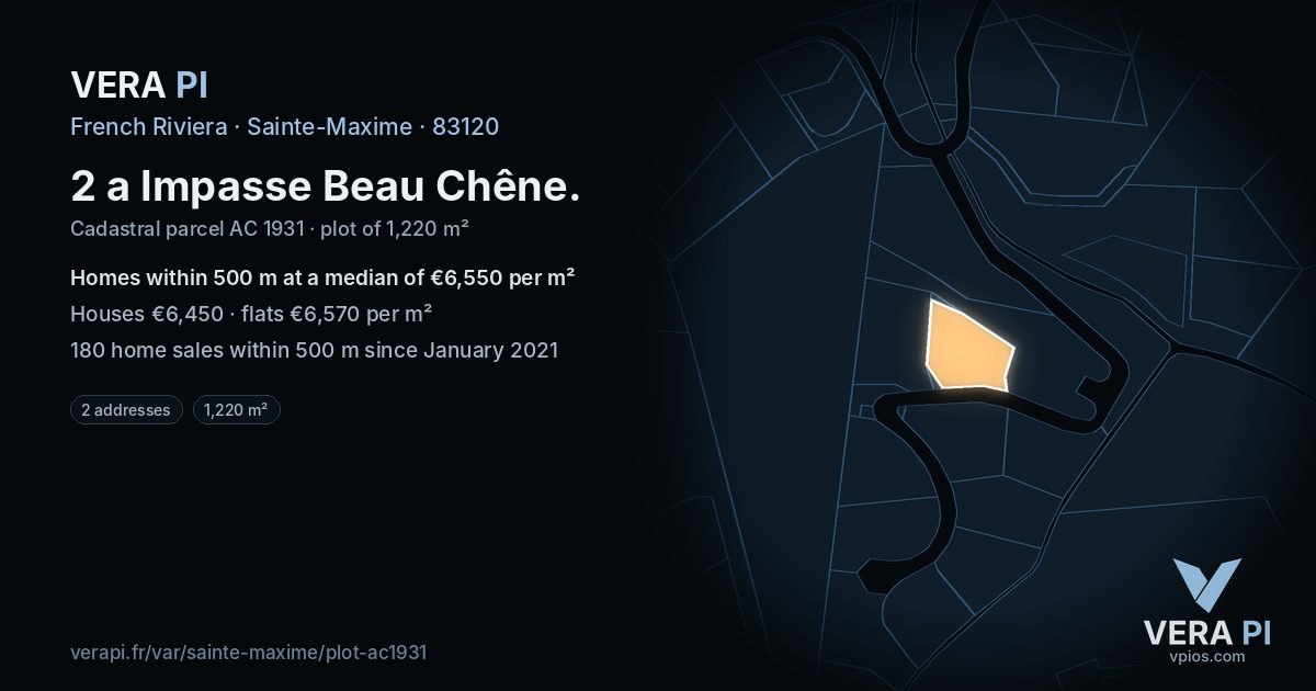 2 a Impasse Beau Chêne, Sainte-Maxime at night – the plot lit, the parcels around coloured by the prices near them