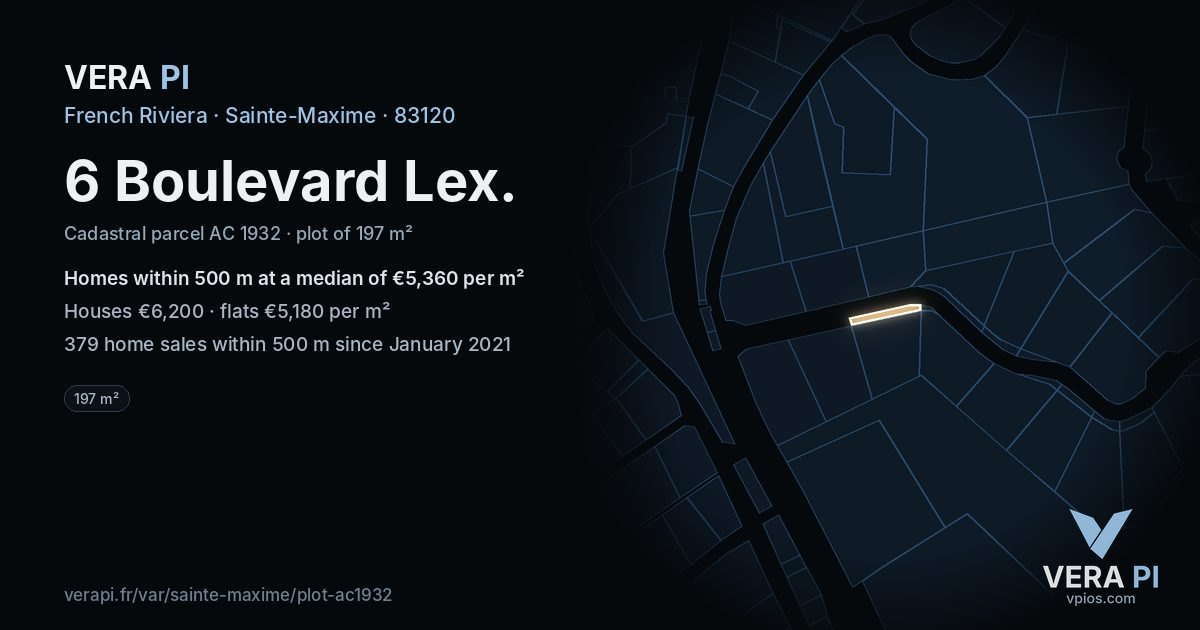 6 Boulevard Lex, Sainte-Maxime at night – the plot lit, the parcels around coloured by the prices near them