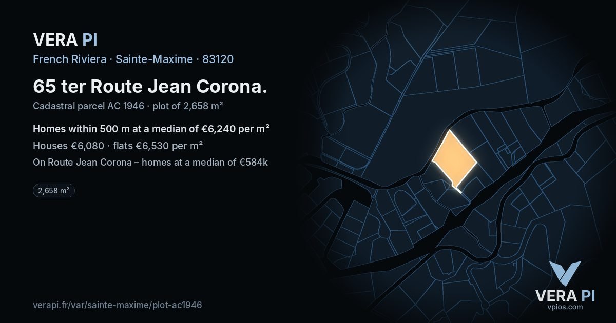 65 ter Route Jean Corona, Sainte-Maxime at night – the plot lit, the parcels around coloured by the prices near them