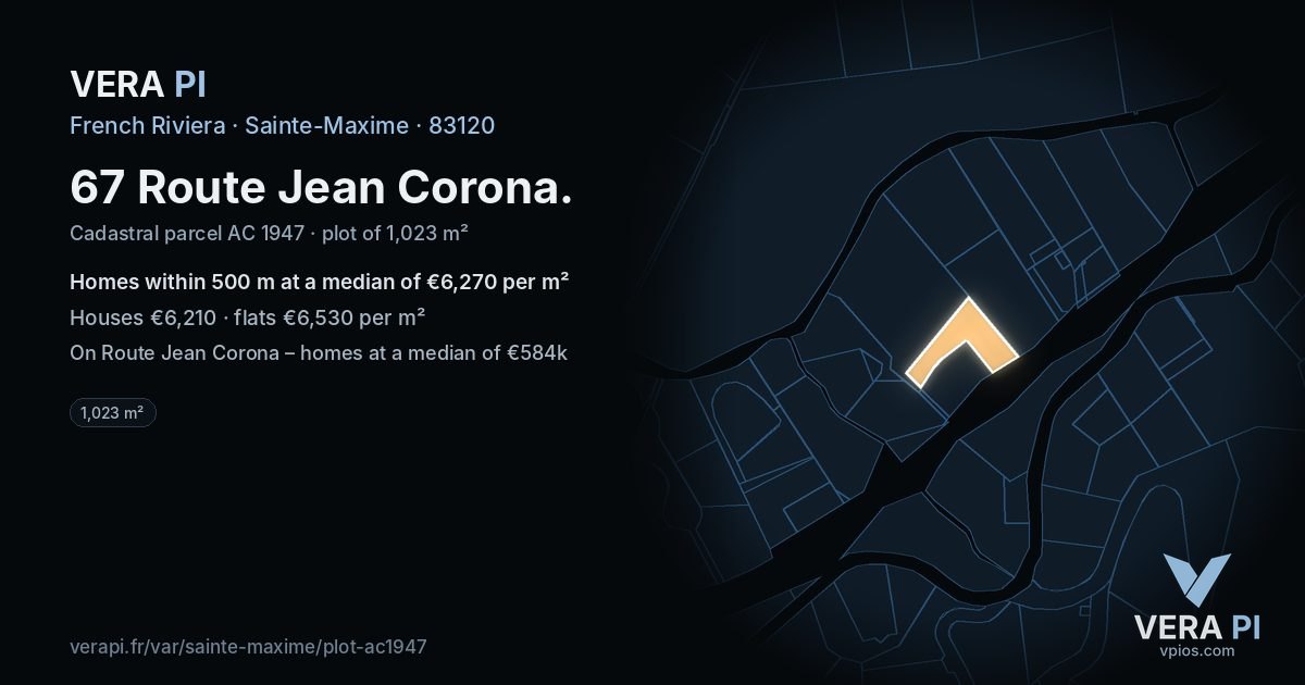 67 Route Jean Corona, Sainte-Maxime at night – the plot lit, the parcels around coloured by the prices near them
