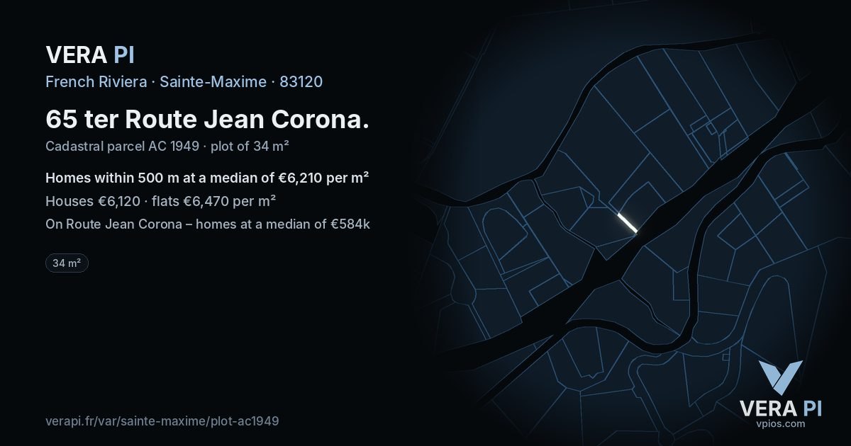 65 ter Route Jean Corona, Sainte-Maxime at night – the plot lit, the parcels around coloured by the prices near them
