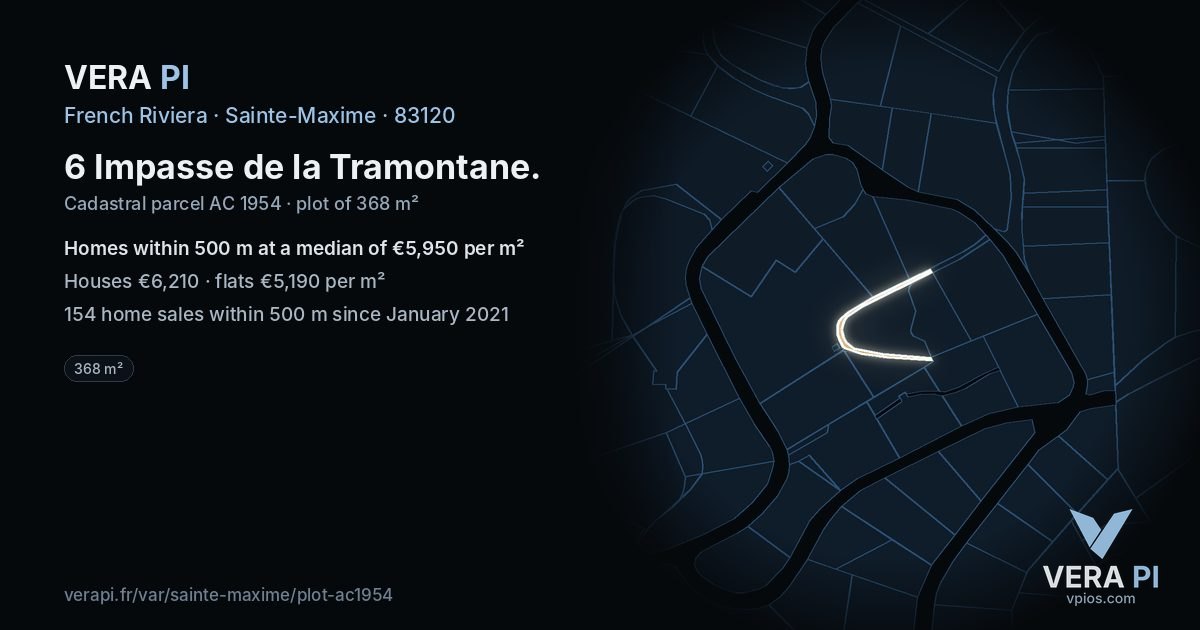 6 Impasse de la Tramontane, Sainte-Maxime at night – the plot lit, the parcels around coloured by the prices near them