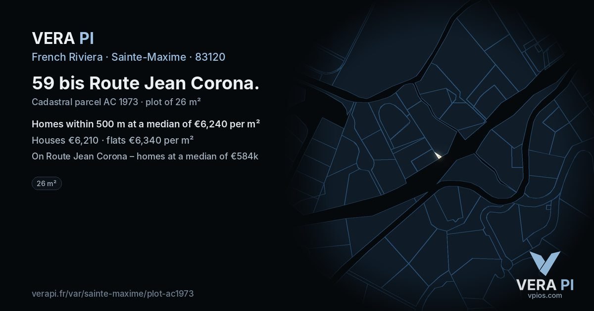 59 bis Route Jean Corona, Sainte-Maxime at night – the plot lit, the parcels around coloured by the prices near them