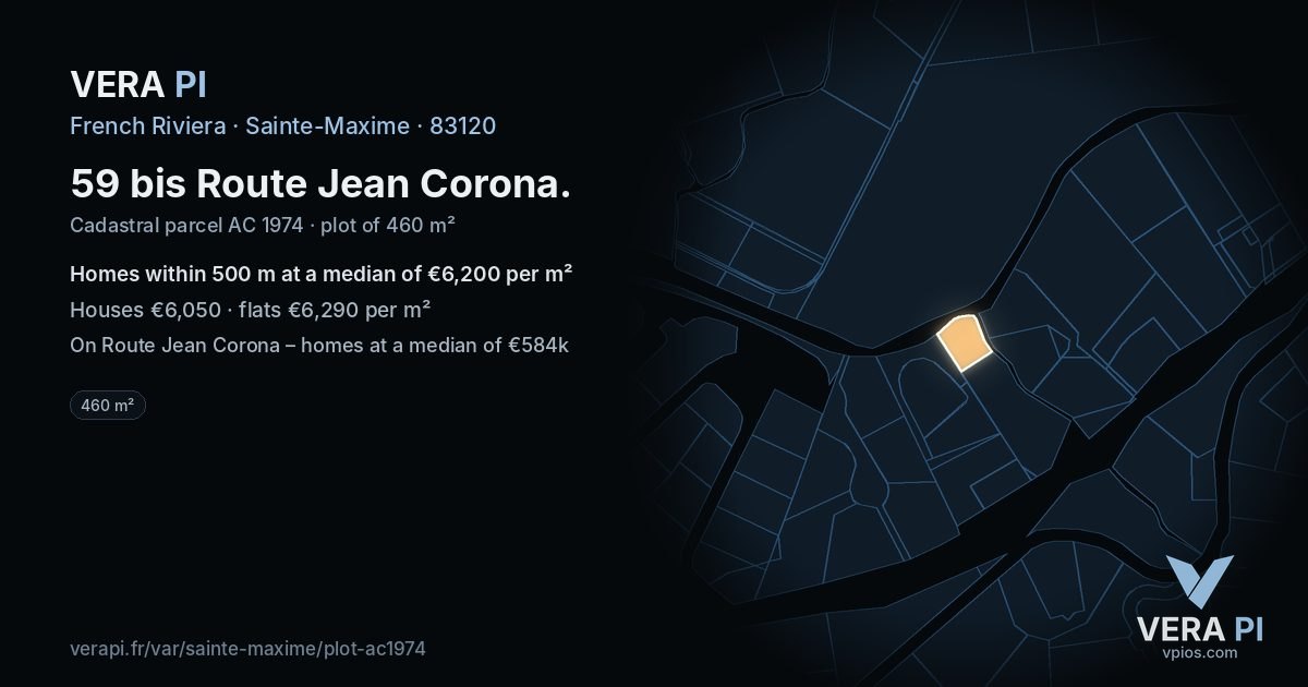 59 bis Route Jean Corona, Sainte-Maxime at night – the plot lit, the parcels around coloured by the prices near them