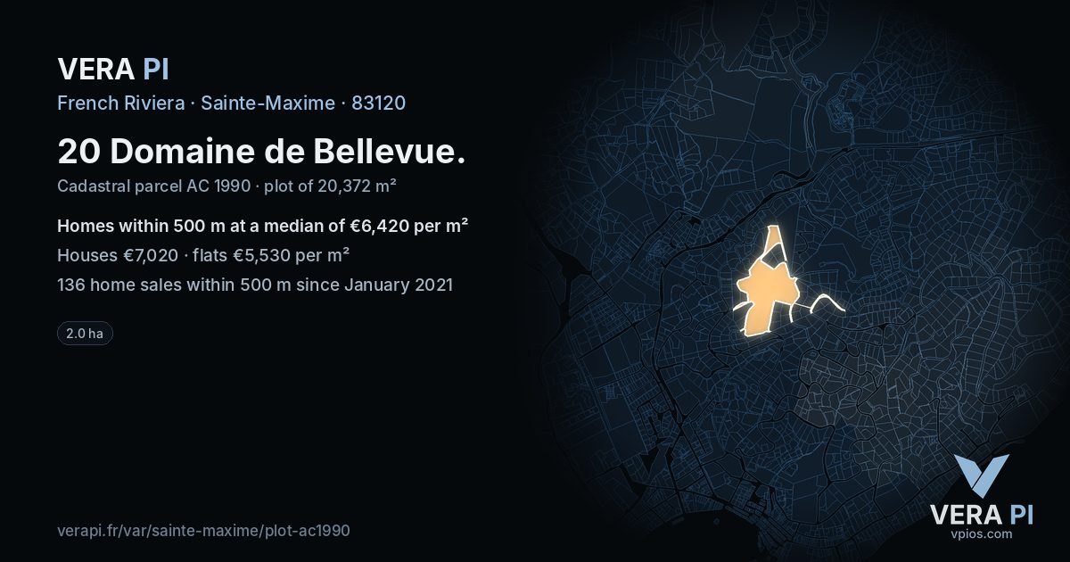 20 Domaine de Bellevue, Sainte-Maxime at night – the plot lit, the parcels around coloured by the prices near them