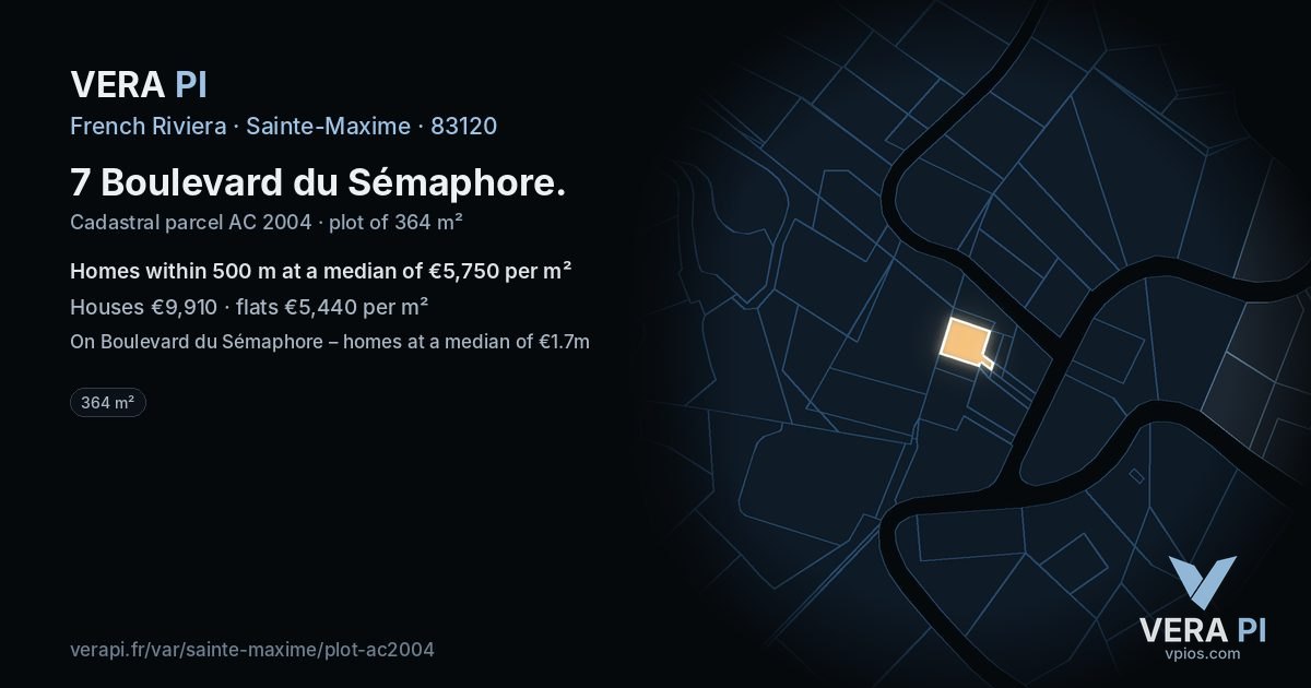 7 Boulevard du Sémaphore, Sainte-Maxime at night – the plot lit, the parcels around coloured by the prices near them