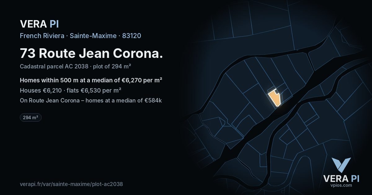 73 Route Jean Corona, Sainte-Maxime at night – the plot lit, the parcels around coloured by the prices near them