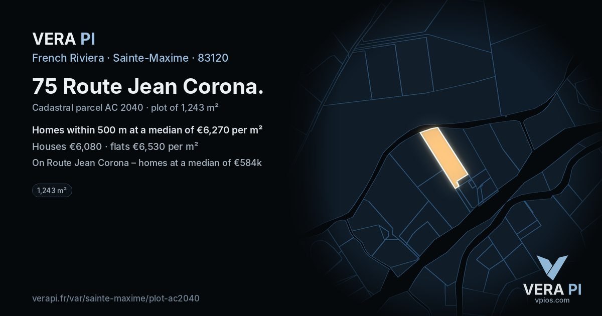 75 Route Jean Corona, Sainte-Maxime at night – the plot lit, the parcels around coloured by the prices near them